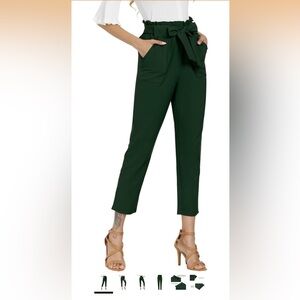 Women's Dark Green Paper Bag Style Pants